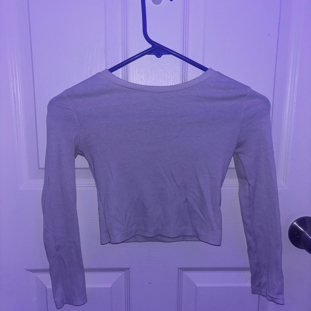SHEIN White Fitted Crop Long Sleeve Blouse